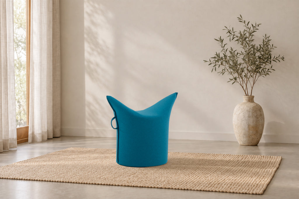 Wollfilz Hocker Aqua | Niedrige Ausführung | Sitzhöhe 42 cm