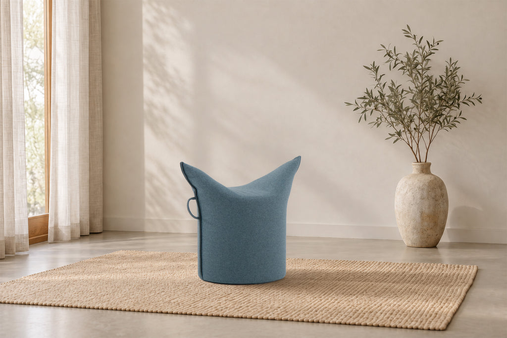 Wollfilz Hocker Blaugrau| Niedrige Ausführung | Sitzhöhe 42 cm
