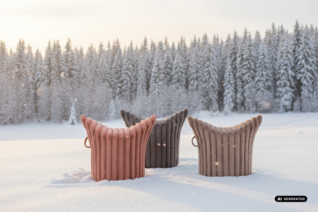 Winter-Edition Hocker „Hug“ Grau | Niedrige Ausführung | Sitzhöhe 42 cm