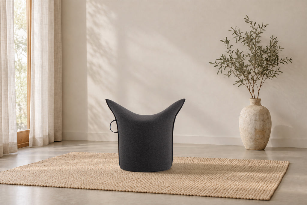 Wollfilz Hocker Dunkelgrau| Niedrige Ausführung | Sitzhöhe 42 cm