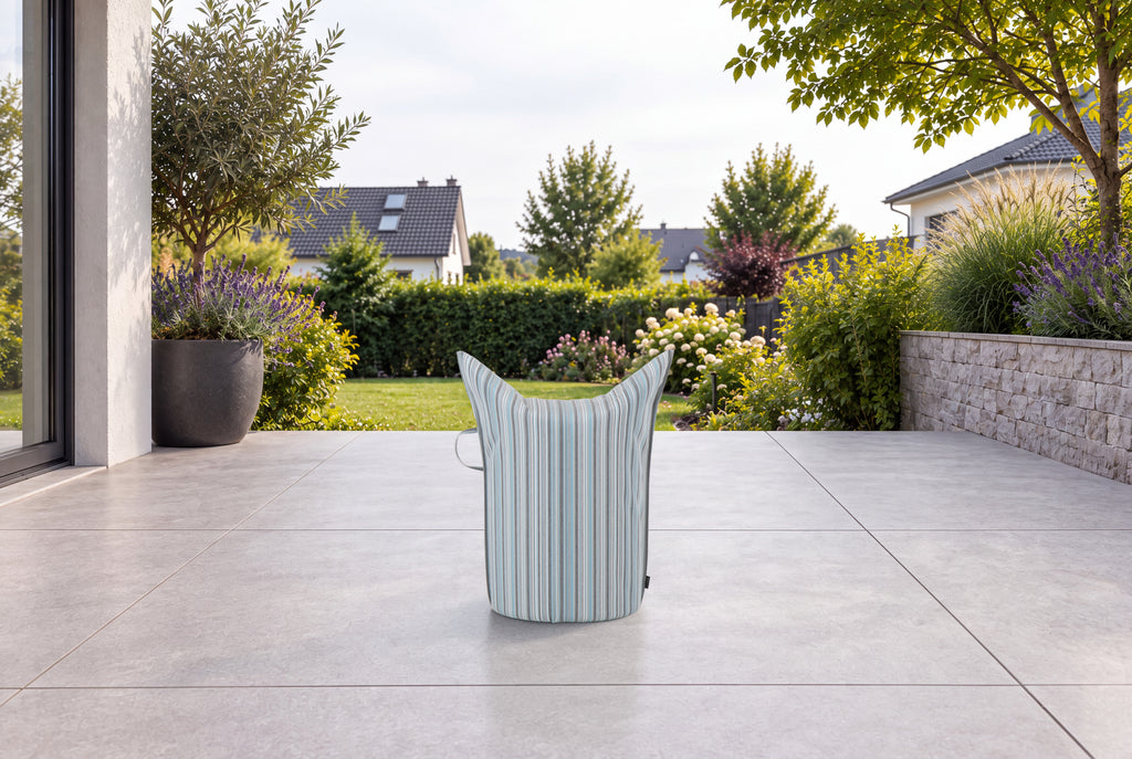 Hocker Outdoor Blau gestreift (nicht abziehbar) | Hohe Ausführung | Sitzhöhe 50 cm