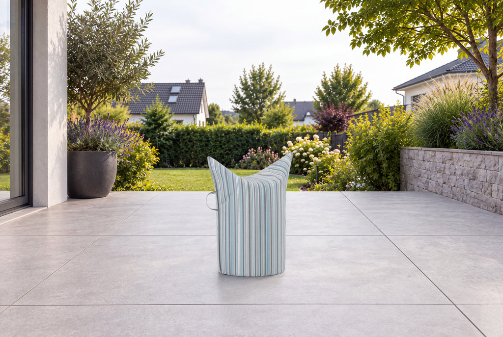 Hocker Outdoor Blau gestreift (nicht abziehbar) | Hohe Ausführung | Sitzhöhe 50 cm