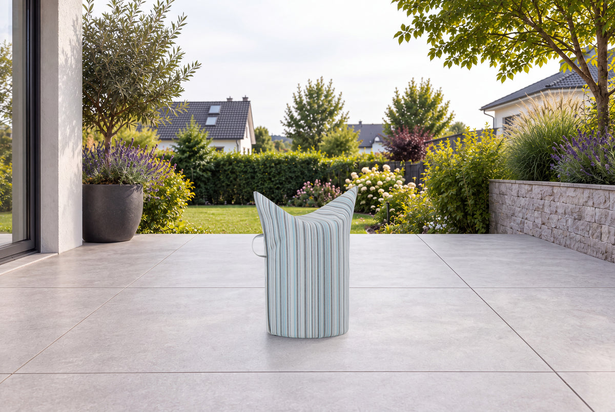 Hocker Outdoor Blau gestreift (nicht abziehbar) | Hohe Ausführung | Sitzhöhe 50 cm