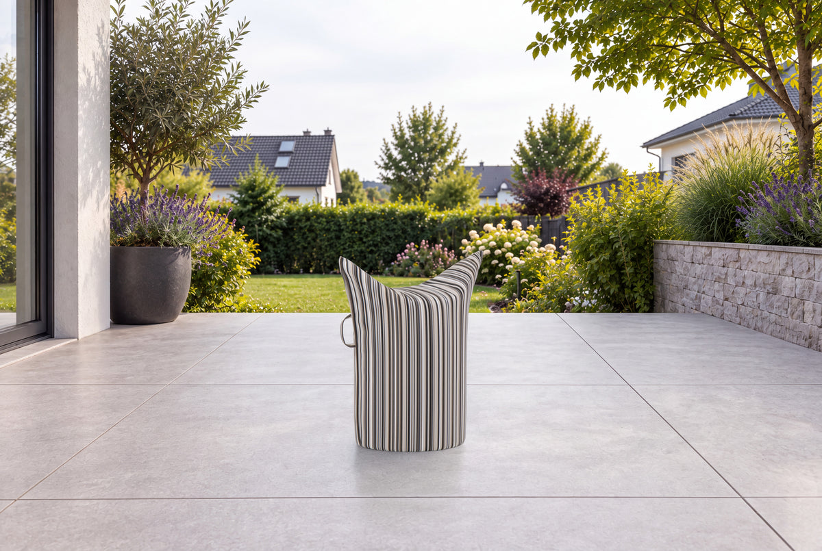 Hocker Outdoor Grau gestreift (nicht abziehbar) | Hohe Ausführung | Sitzhöhe 50 cm