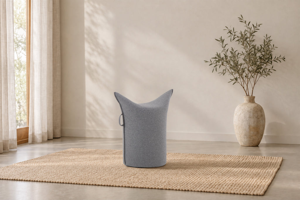 Wollfilz Hocker Hellgrau | Hohe Ausführung | Sitzhöhe 50 cm